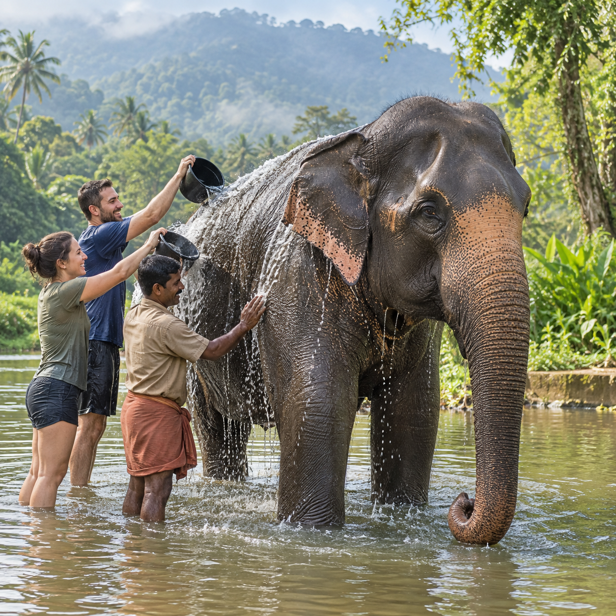 Visitors taking part in an elephant activity